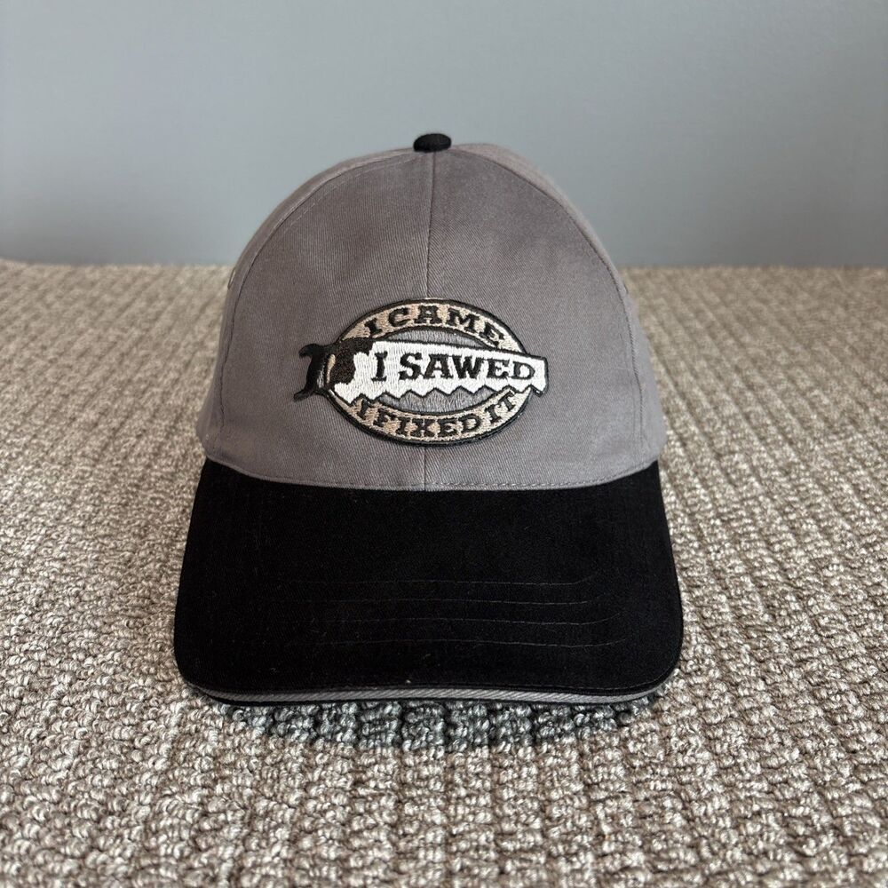 I Came I Sawed I Fixed It Hat Head Shots Adjustable Strapback Gray Black Cap EUC